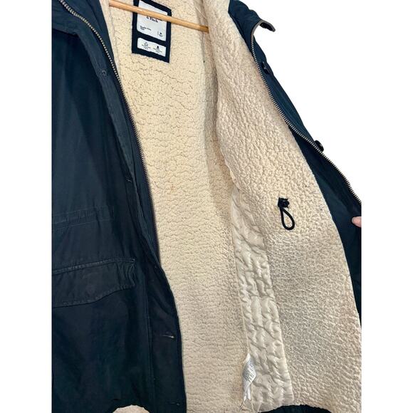 Abercrombie & Fitch Black Tan Sherpa Hooded Utility Parka Coat Jacket Womens M - Picture 6 of 9